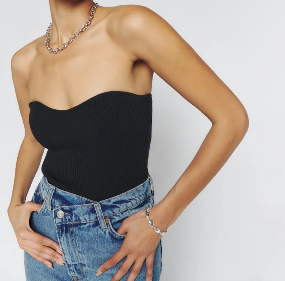 Reformation Jenni Black Ribbed Tube Top